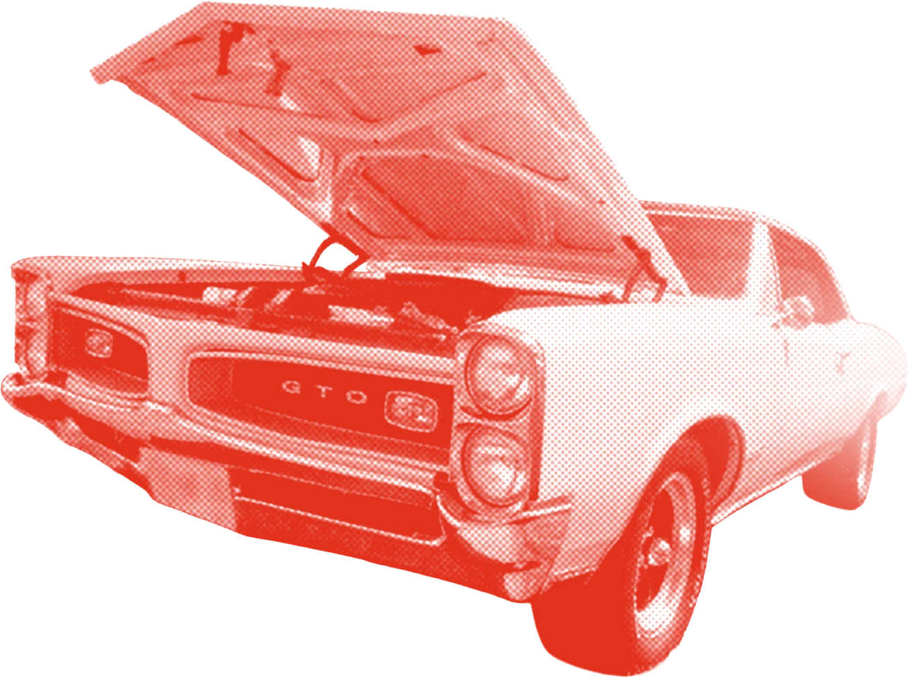 A 1966 Pontiac GTO with the hood popped